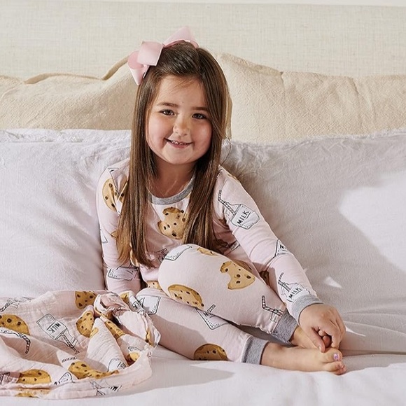 Mud Pie Pink Milk & Cookies Long Sleeve Pajama Set NWT - Picture 1 of 9